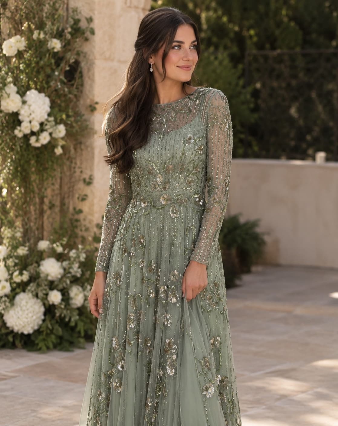 Woman wearing a single dress from her closet