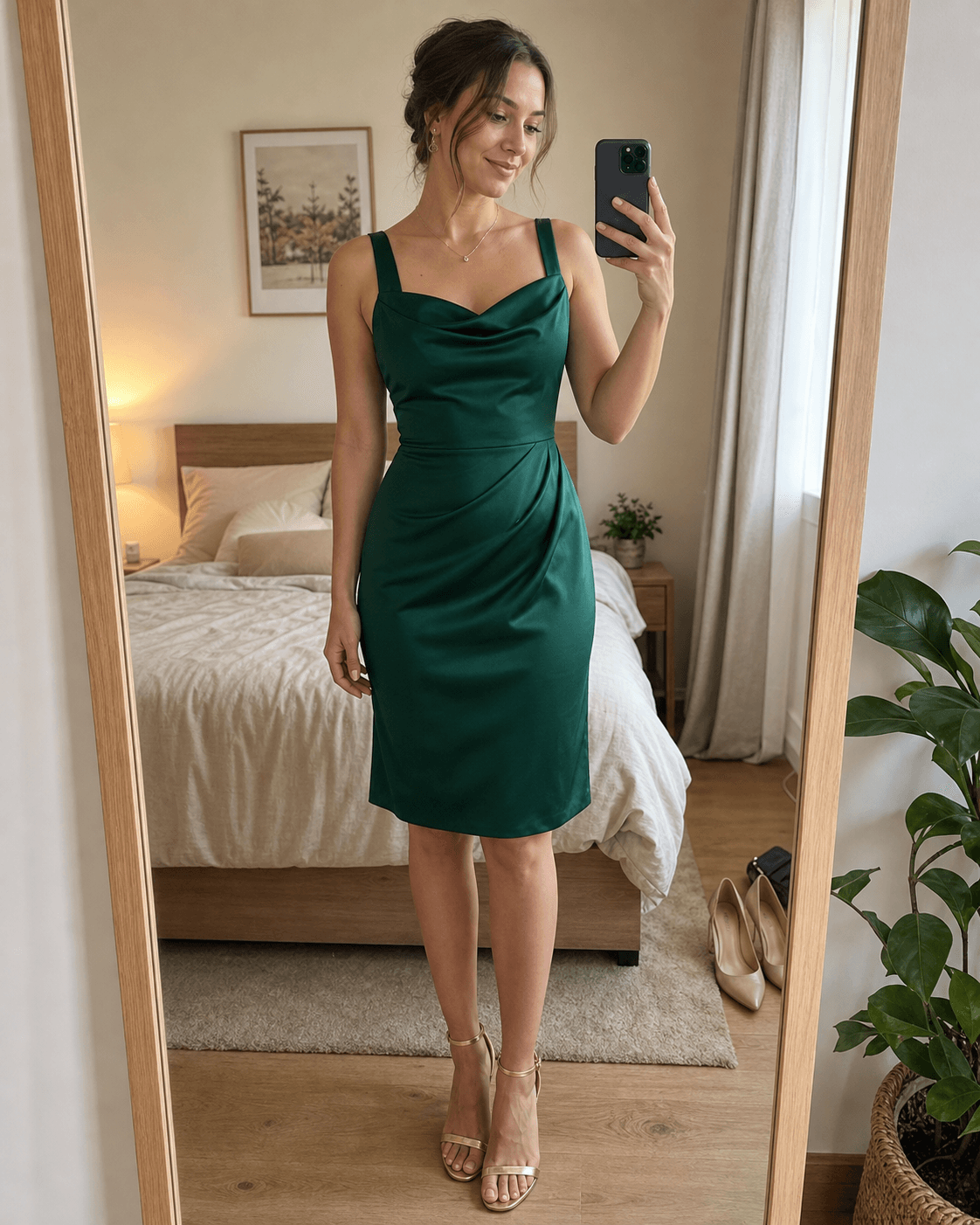 Emerald Satin Cocktail Dress